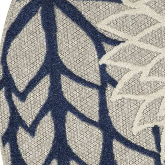4' Round Ivory And Blue Round Floral Indoor Outdoor Area Rug - Homeroots - Flyclothing LLC