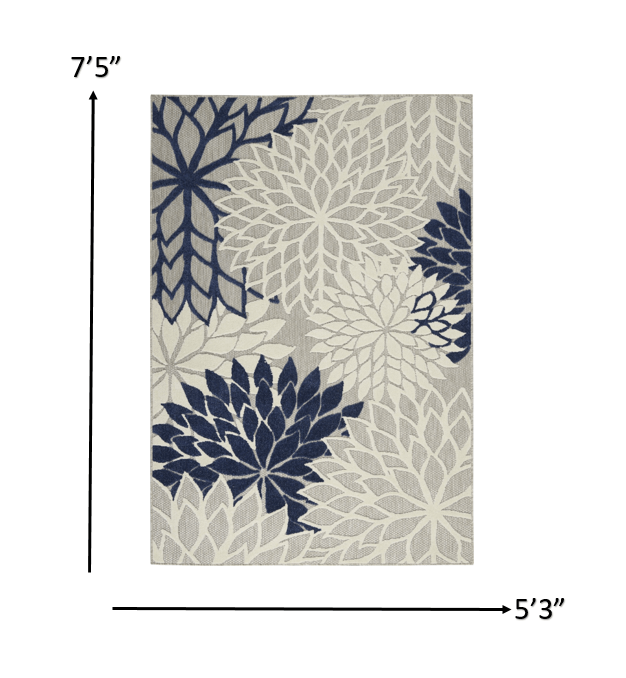 5' X 8' Ivory And Blue Indoor Outdoor Area Rug - Homeroots
