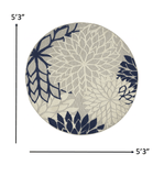 5' Round Ivory And Blue Round Floral Indoor Outdoor Area Rug - Homeroots