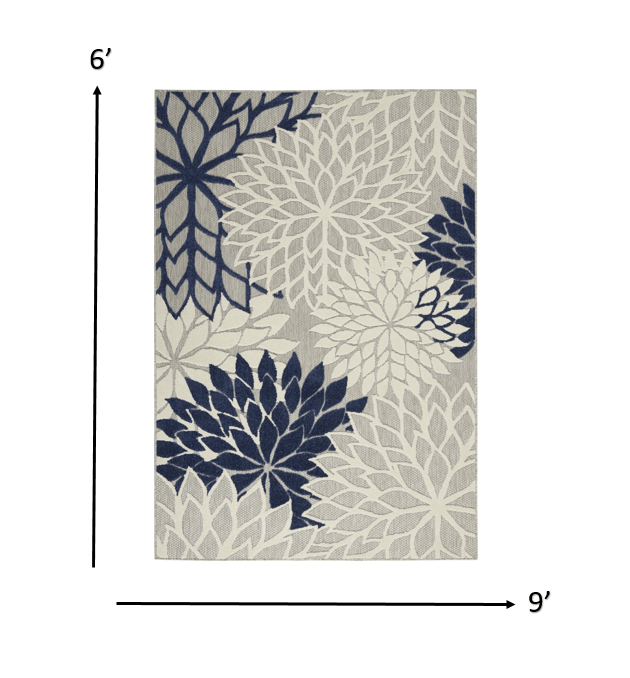 6' X 9' Ivory And Blue Floral Indoor Outdoor Area Rug - Homeroots