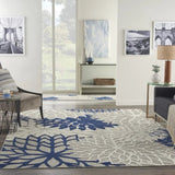 7' X 10' Ivory And Blue Floral Indoor Outdoor Area Rug - Homeroots