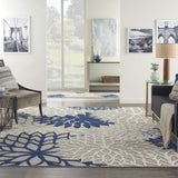 7' X 10' Ivory And Blue Floral Indoor Outdoor Area Rug - Homeroots