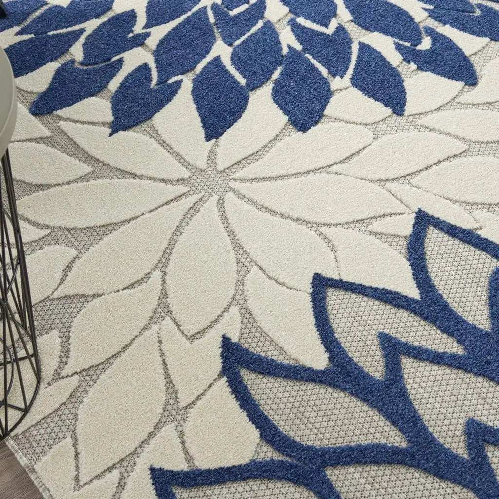8' X 11' Ivory And Blue Floral Indoor Outdoor Area Rug - Homeroots - Flyclothing LLC