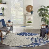 8' Round Ivory And Blue Round Floral Indoor Outdoor Area Rug - Homeroots - Flyclothing LLC