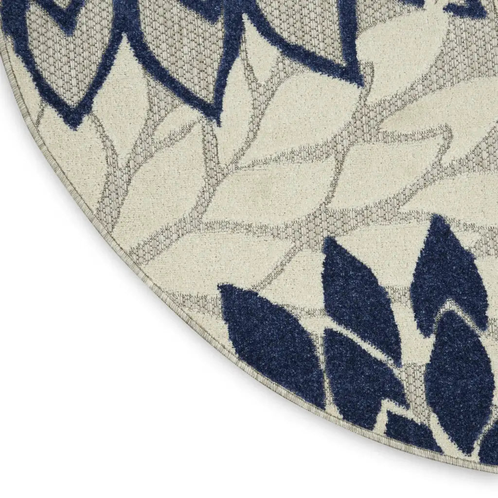 8' Round Ivory And Blue Round Floral Indoor Outdoor Area Rug - Homeroots - Flyclothing LLC