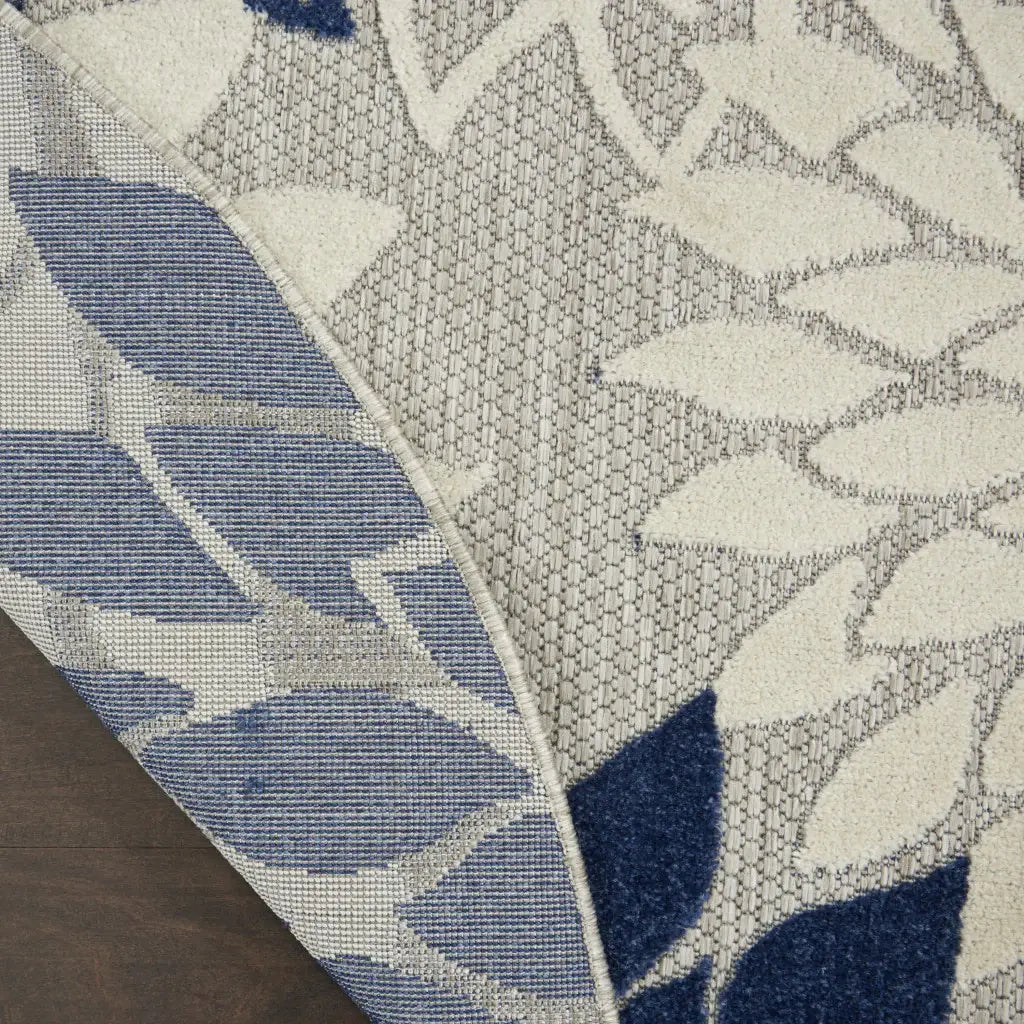 8' Round Ivory And Blue Round Floral Indoor Outdoor Area Rug - Homeroots - Flyclothing LLC