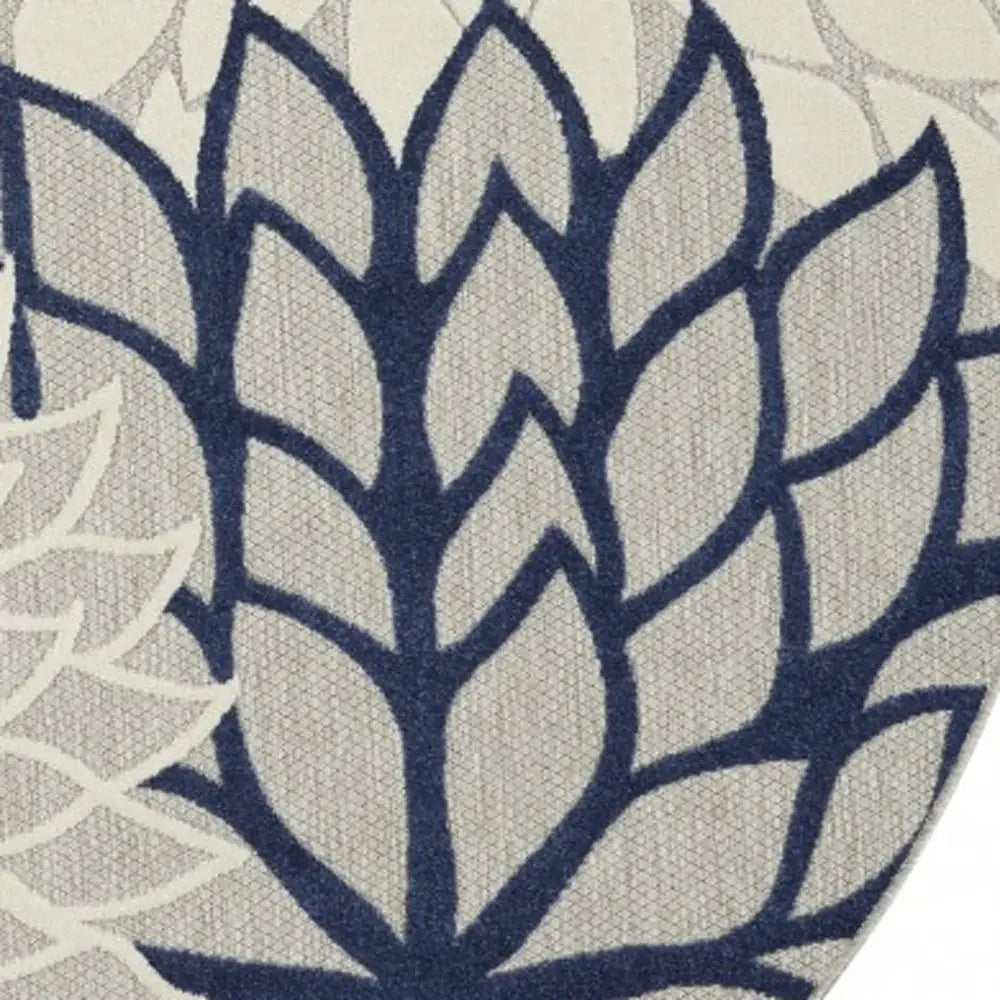 8' Round Ivory And Blue Round Floral Indoor Outdoor Area Rug - Homeroots - Flyclothing LLC
