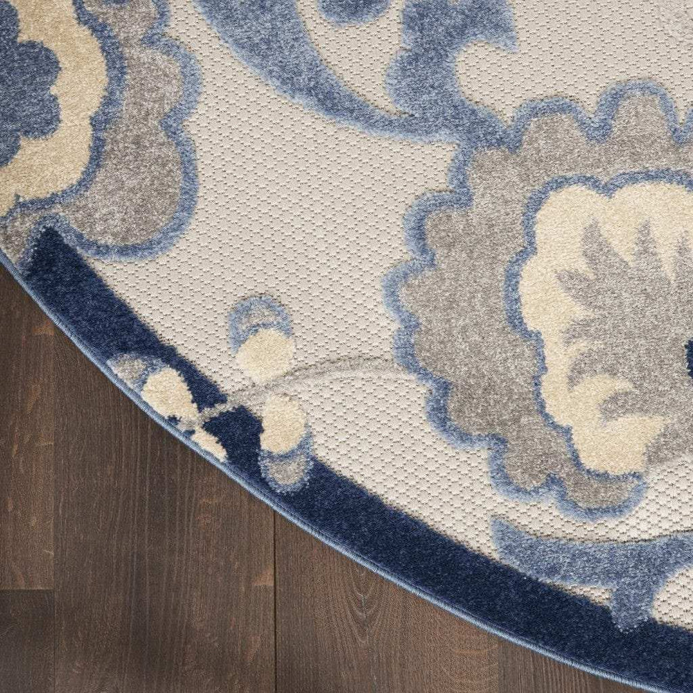 4' Round Blue And Gray Round Floral Indoor Outdoor Area Rug - Homeroots - Flyclothing LLC