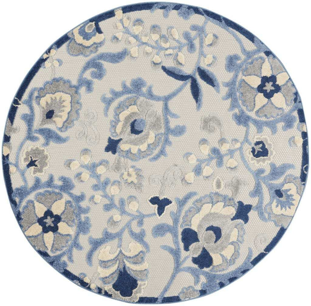 5' Round Blue And Gray Round Floral Indoor Outdoor Area Rug - Homeroots - Flyclothing LLC