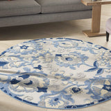 5' Round Blue And Gray Round Floral Indoor Outdoor Area Rug - Homeroots - Flyclothing LLC