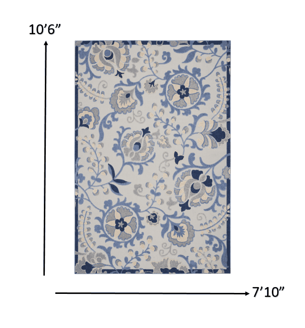 8' X 11' Blue And Gray Floral Indoor Outdoor Area Rug - Homeroots - Flyclothing LLC