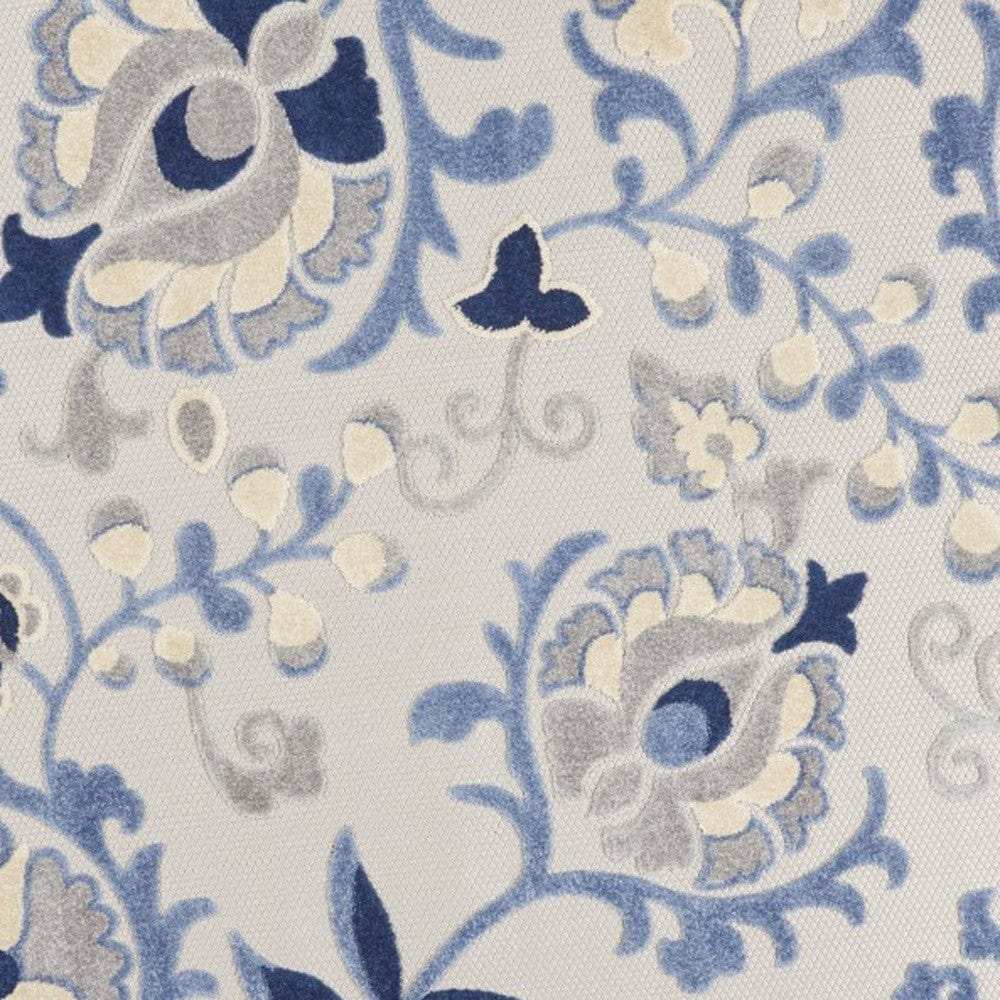 8' Round Blue And Gray Round Floral Indoor Outdoor Area Rug - Homeroots - Flyclothing LLC