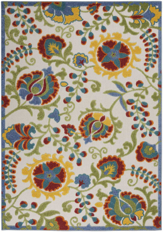4' X 6' Ivory/Multi Floral Indoor Outdoor Area Rug - Homeroots - Flyclothing LLC