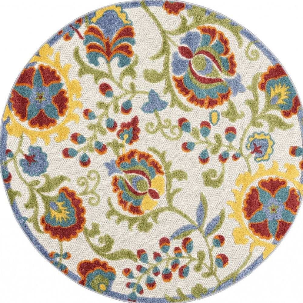 4' Round Green And Ivory Round Floral Indoor Outdoor Area Rug - Homeroots - Flyclothing LLC