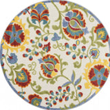 4' Round Green And Ivory Round Floral Indoor Outdoor Area Rug - Homeroots