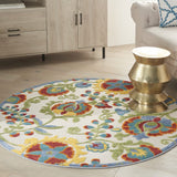 4' Round Green And Ivory Round Floral Indoor Outdoor Area Rug - Homeroots