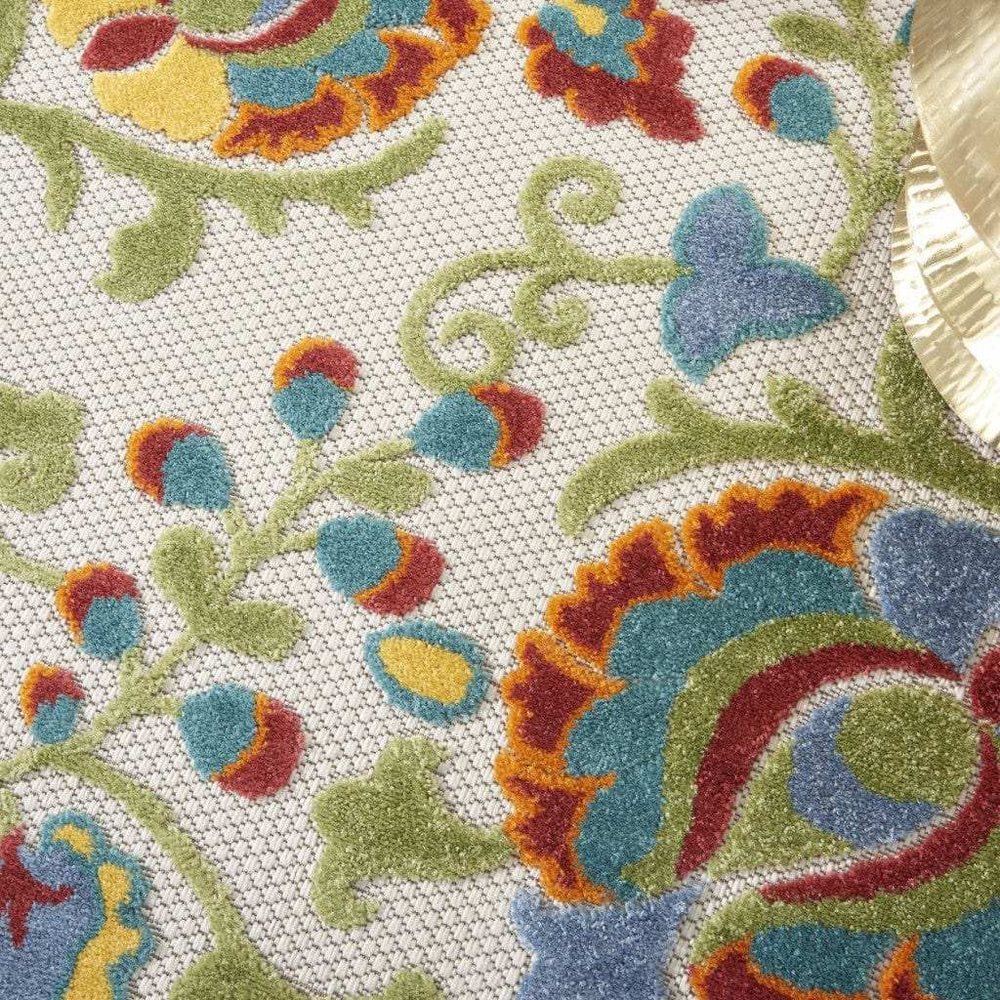 4' Round Green And Ivory Round Floral Indoor Outdoor Area Rug - Homeroots - Flyclothing LLC