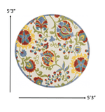 5' Round Green And Ivory Round Floral Indoor Outdoor Area Rug