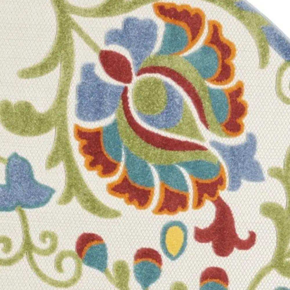 8' Round Green And Ivory Round Floral Indoor Outdoor Area Rug - Homeroots - Flyclothing LLC