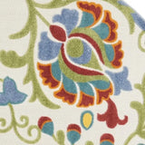 8' Round Green And Ivory Round Floral Indoor Outdoor Area Rug - Homeroots