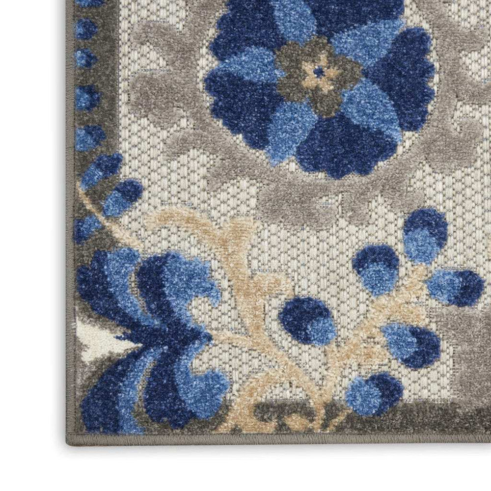 2' X 8' Blue And Gray Floral Indoor Outdoor Area Rug - Homeroots - Flyclothing LLC