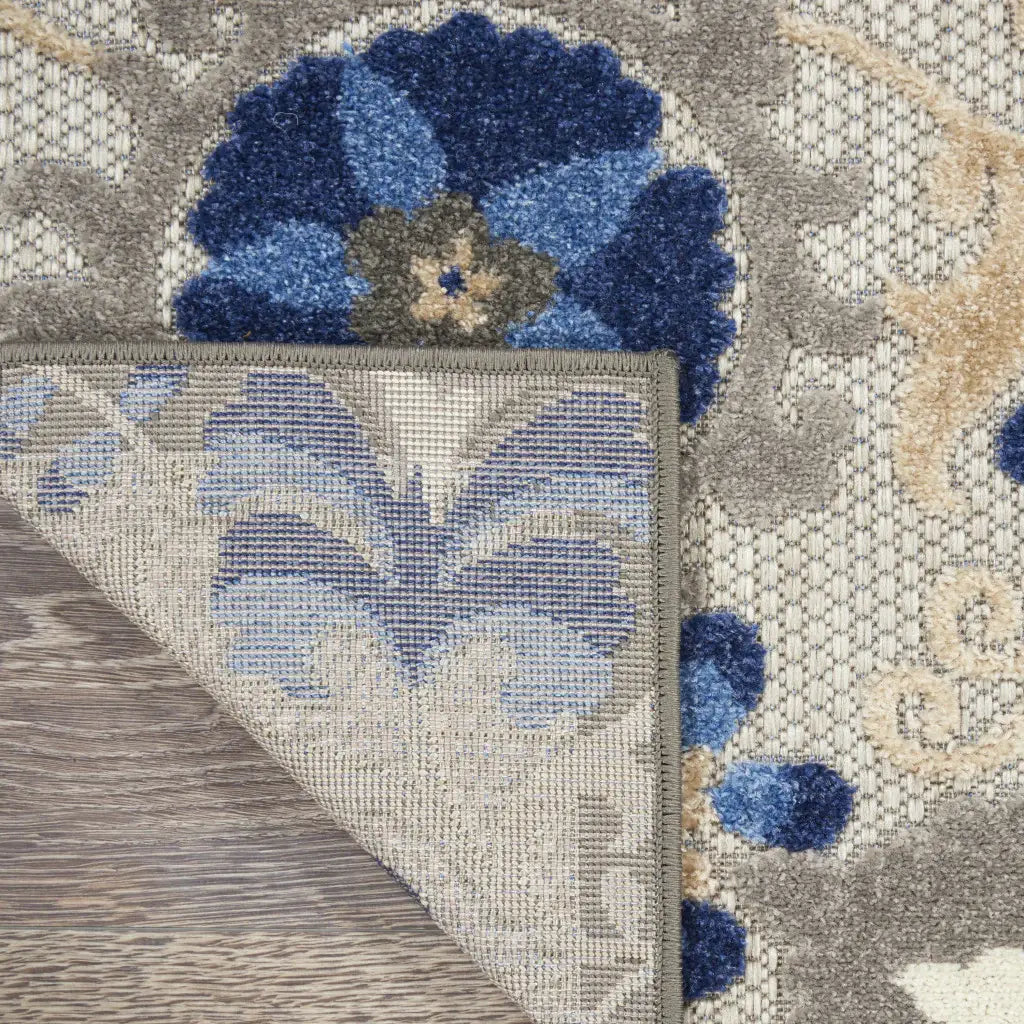 2' X 8' Blue And Gray Floral Indoor Outdoor Area Rug - Homeroots - Flyclothing LLC