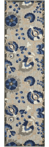 2' X 8' Blue And Gray Floral Indoor Outdoor Area Rug - Homeroots - Flyclothing LLC