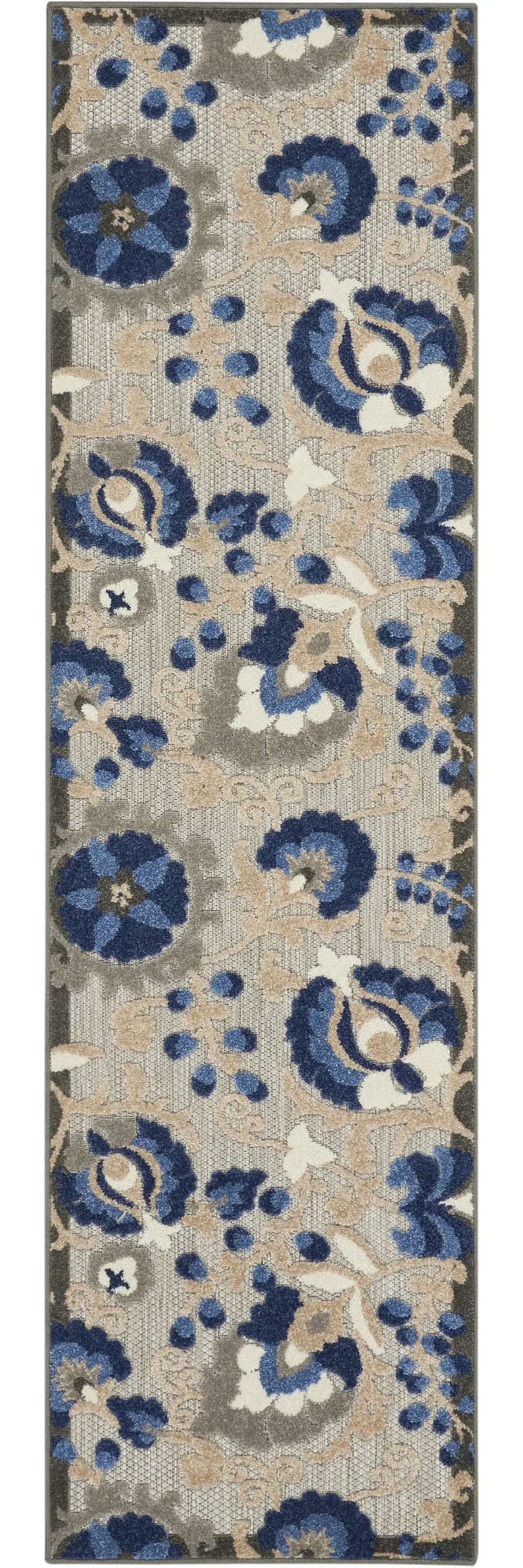 2' X 8' Blue And Gray Floral Indoor Outdoor Area Rug - Homeroots - Flyclothing LLC
