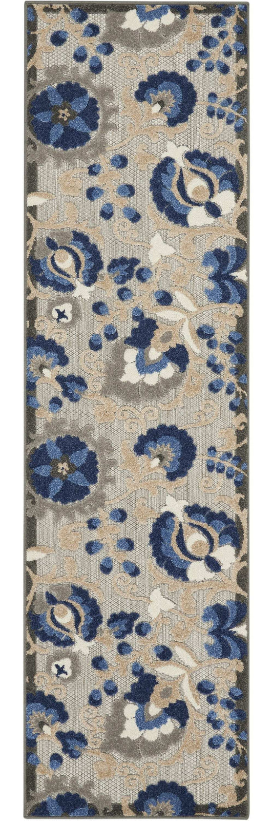 2' X 10' Blue And Gray Floral Indoor Outdoor Area Rug - Homeroots - Flyclothing LLC