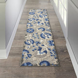 2' X 10' Blue And Gray Floral Indoor Outdoor Area Rug - Homeroots