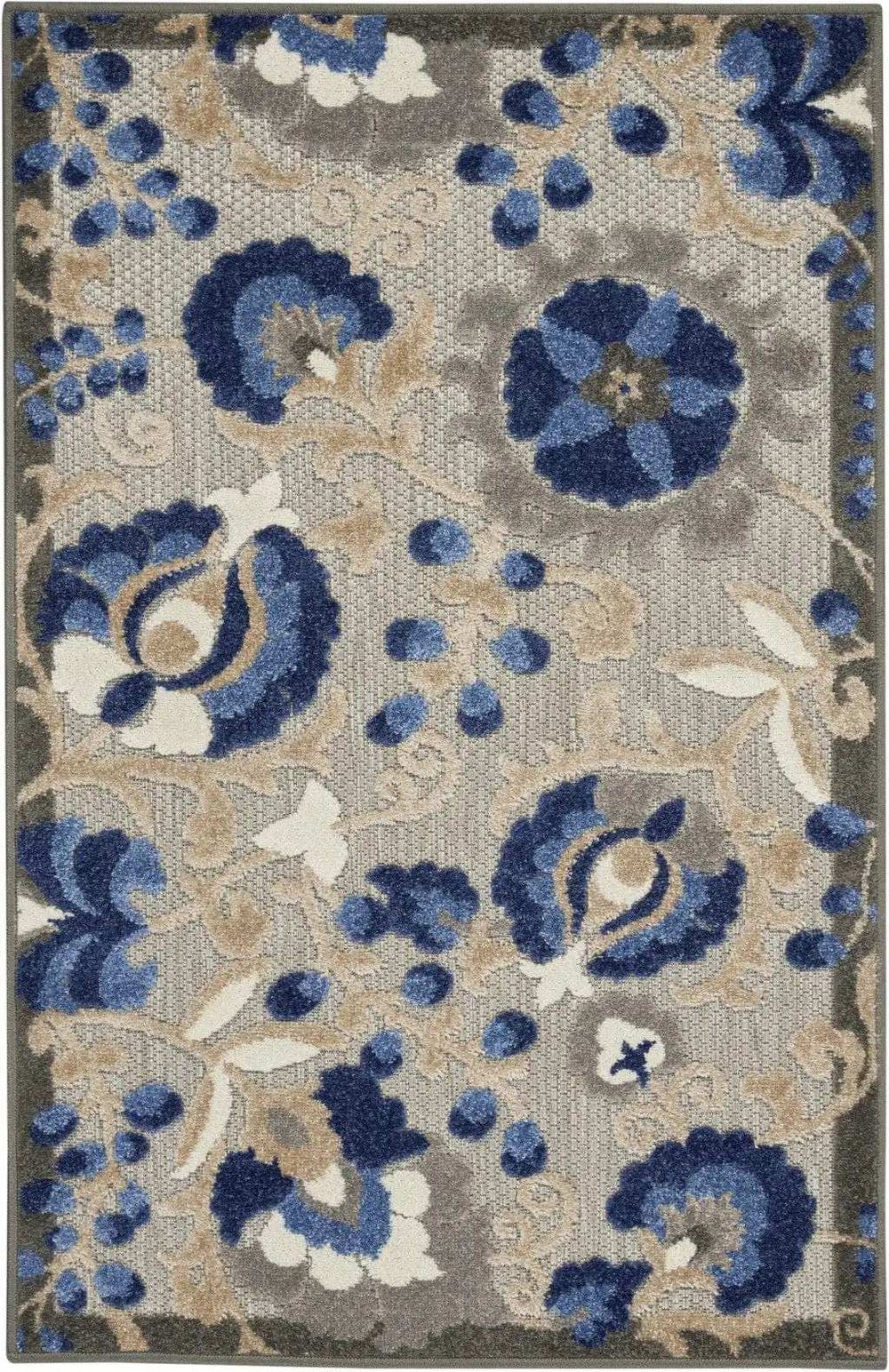 3' X 4' Blue And Gray Floral Indoor Outdoor Area Rug - Homeroots - Flyclothing LLC