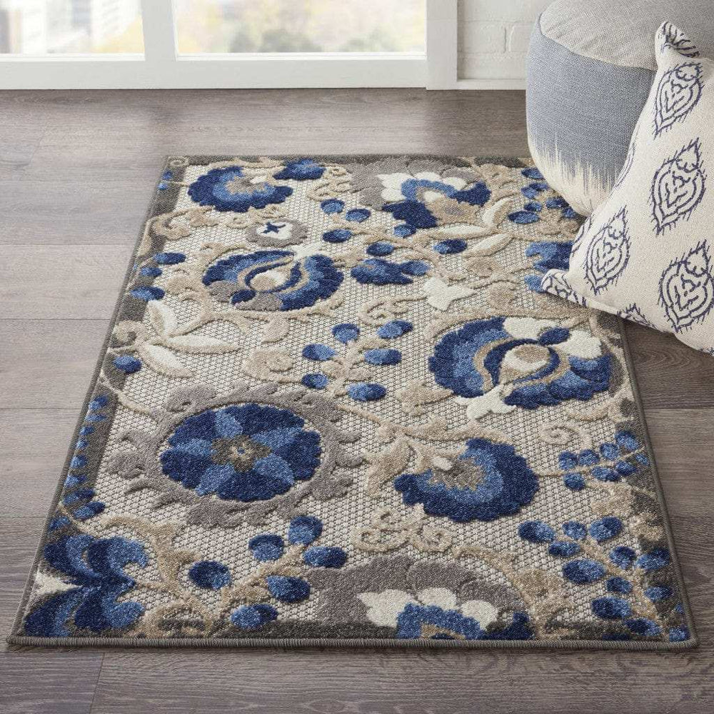 3' X 4' Blue And Gray Floral Indoor Outdoor Area Rug - Homeroots - Flyclothing LLC