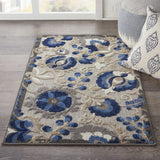 3' X 4' Blue And Gray Floral Indoor Outdoor Area Rug - Homeroots