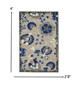 3' X 4' Blue And Gray Floral Indoor Outdoor Area Rug - Homeroots - Flyclothing LLC