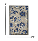 3' X 4' Blue And Gray Floral Indoor Outdoor Area Rug - Homeroots
