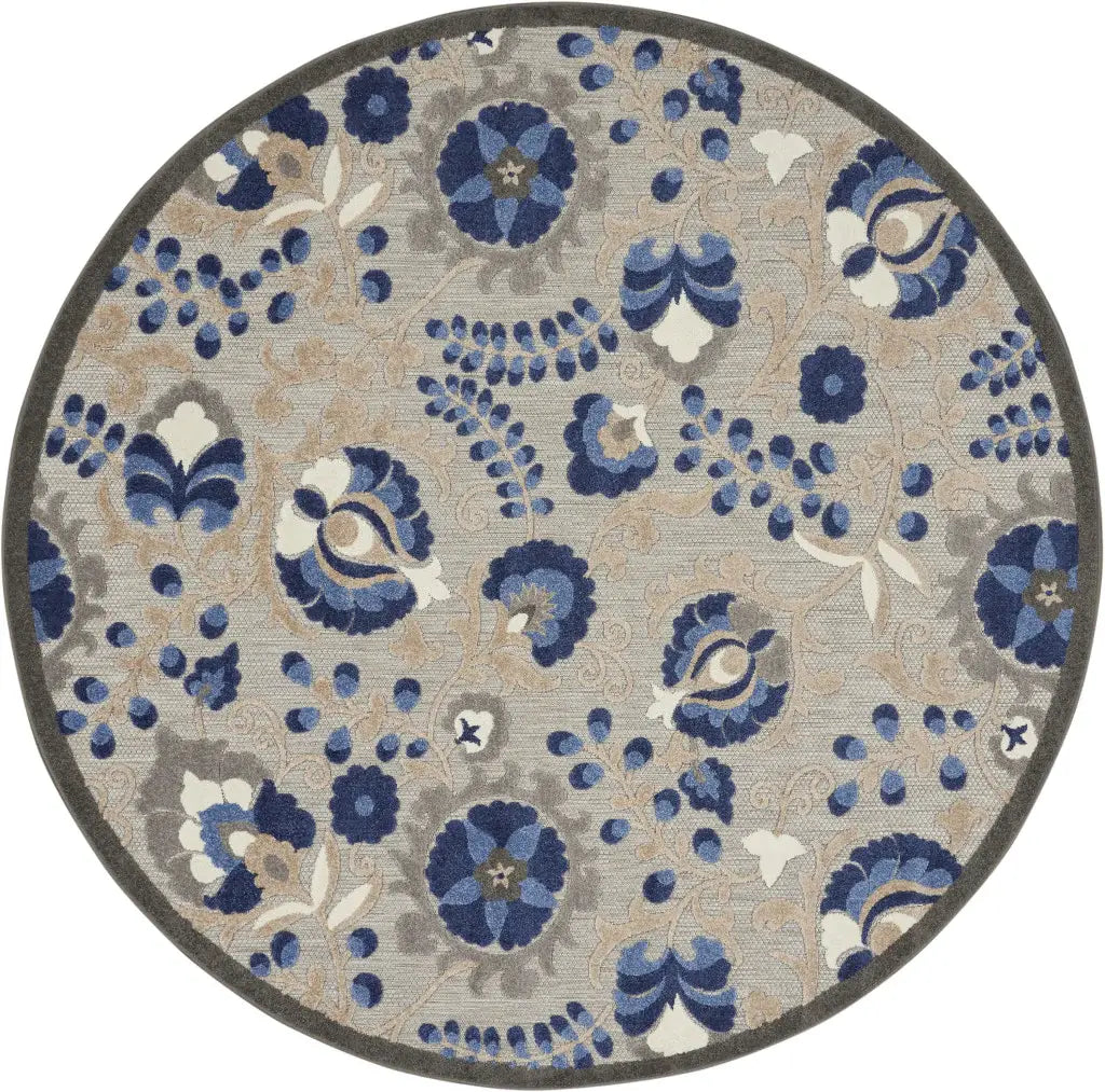 4' Round Blue And Gray Round Floral Indoor Outdoor Area Rug - Homeroots - Flyclothing LLC