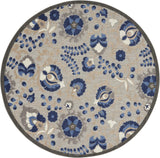4' Round Blue And Gray Round Floral Indoor Outdoor Area Rug - Homeroots
