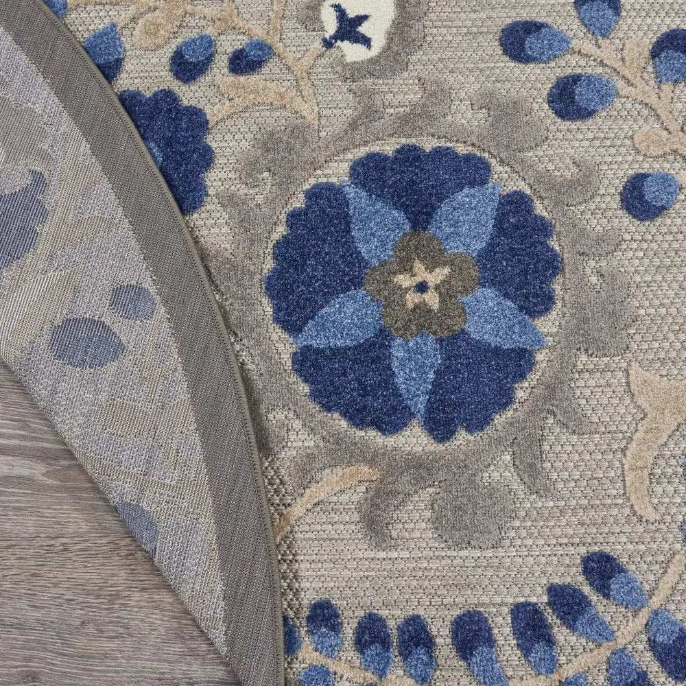 4' Round Blue And Gray Round Floral Indoor Outdoor Area Rug - Homeroots - Flyclothing LLC