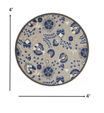 4' Round Blue And Gray Round Floral Indoor Outdoor Area Rug - Homeroots