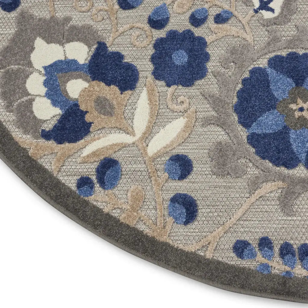 5' Round Blue And Gray Round Floral Indoor Outdoor Area Rug - Homeroots - Flyclothing LLC