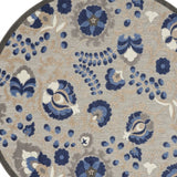 5' Round Blue And Gray Round Floral Indoor Outdoor Area Rug - Homeroots
