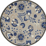 5' Round Blue And Gray Round Floral Indoor Outdoor Area Rug - Homeroots - Flyclothing LLC