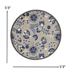 5' Round Blue And Gray Round Floral Indoor Outdoor Area Rug - Homeroots