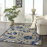6' X 9' Blue And Gray Floral Indoor Outdoor Area Rug - Homeroots - Flyclothing LLC