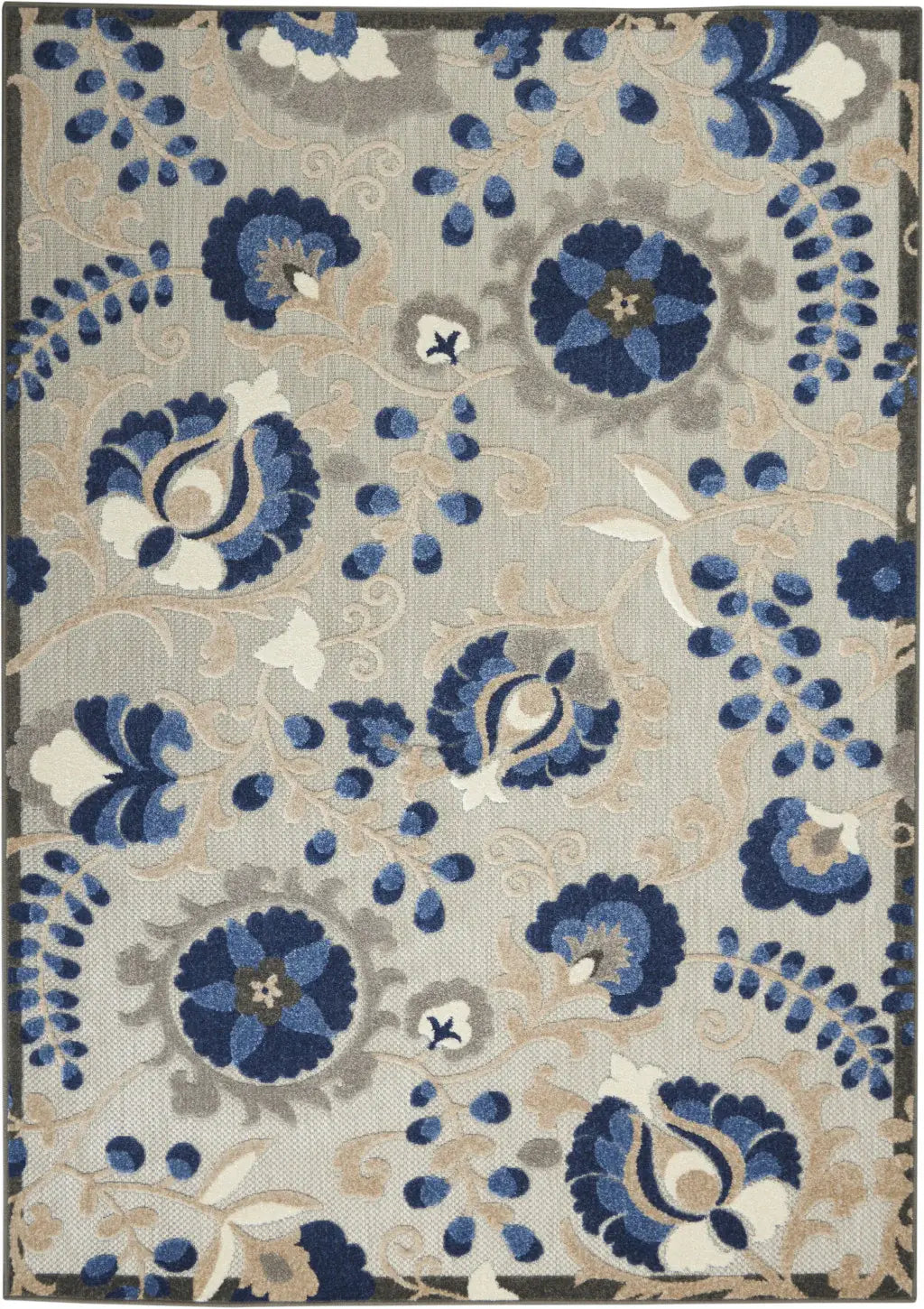 6' X 9' Blue And Gray Floral Indoor Outdoor Area Rug - Homeroots - Flyclothing LLC