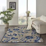6' X 9' Blue And Gray Floral Indoor Outdoor Area Rug - Homeroots