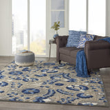 7' X 10' Blue And Gray Floral Indoor Outdoor Area Rug - Homeroots