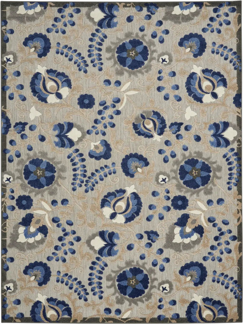 7' X 10' Blue And Gray Floral Indoor Outdoor Area Rug - Homeroots - Flyclothing LLC
