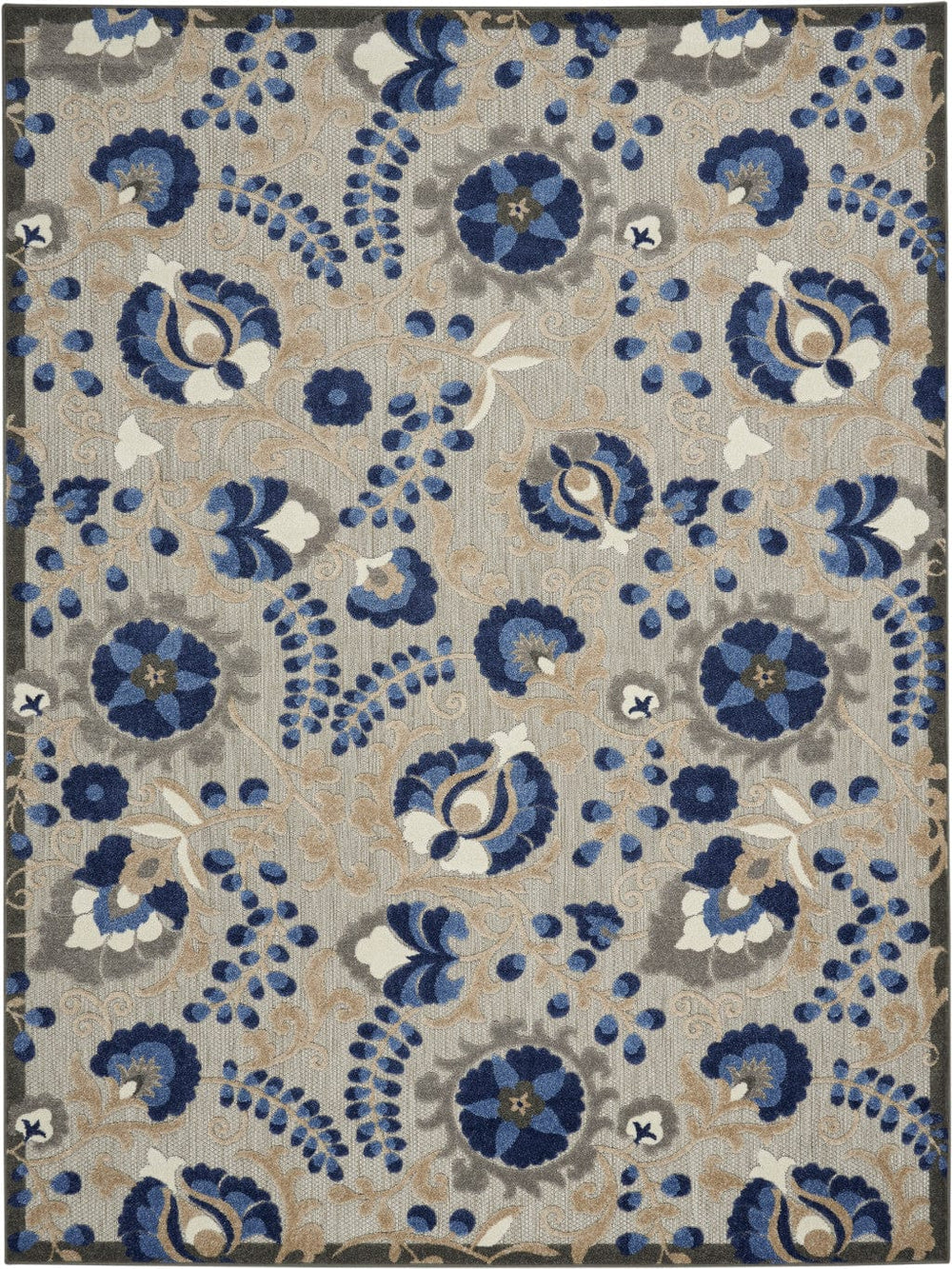 7' X 10' Blue And Gray Floral Indoor Outdoor Area Rug - Homeroots