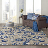 7' X 10' Blue And Gray Floral Indoor Outdoor Area Rug - Homeroots